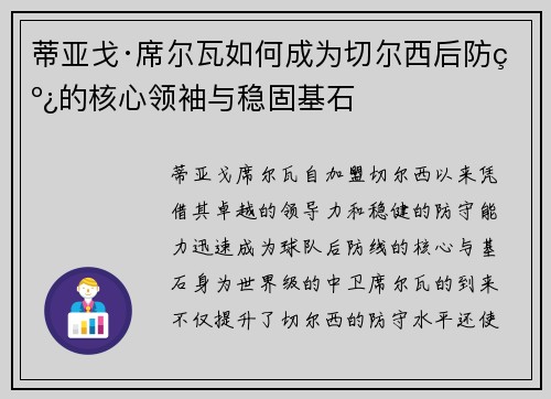 蒂亚戈·席尔瓦如何成为切尔西后防线的核心领袖与稳固基石