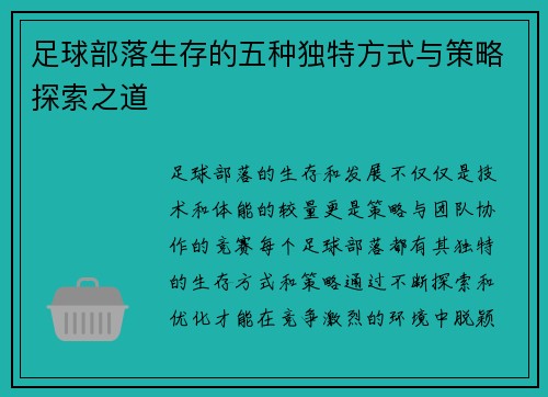 足球部落生存的五种独特方式与策略探索之道